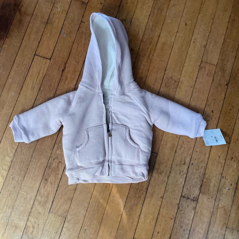 NWT Carters Little Planet fuzzy jacket size 18M light mauve pink